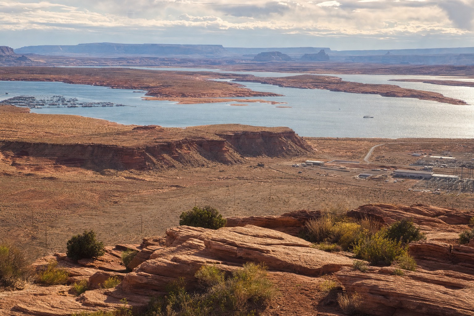 Sweeping view over Page Arizona with Lake Powell and red sandstone country beyond