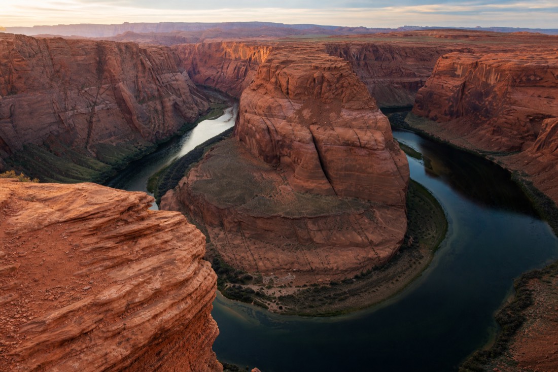 Horseshoe Bend overlook with the Colorado River curving far below red canyon walls