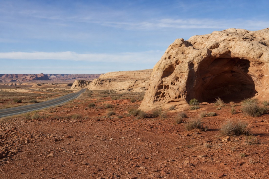 Highway 98 crossing open desert east of Page Arizona toward the Antelope Canyon turnoffs