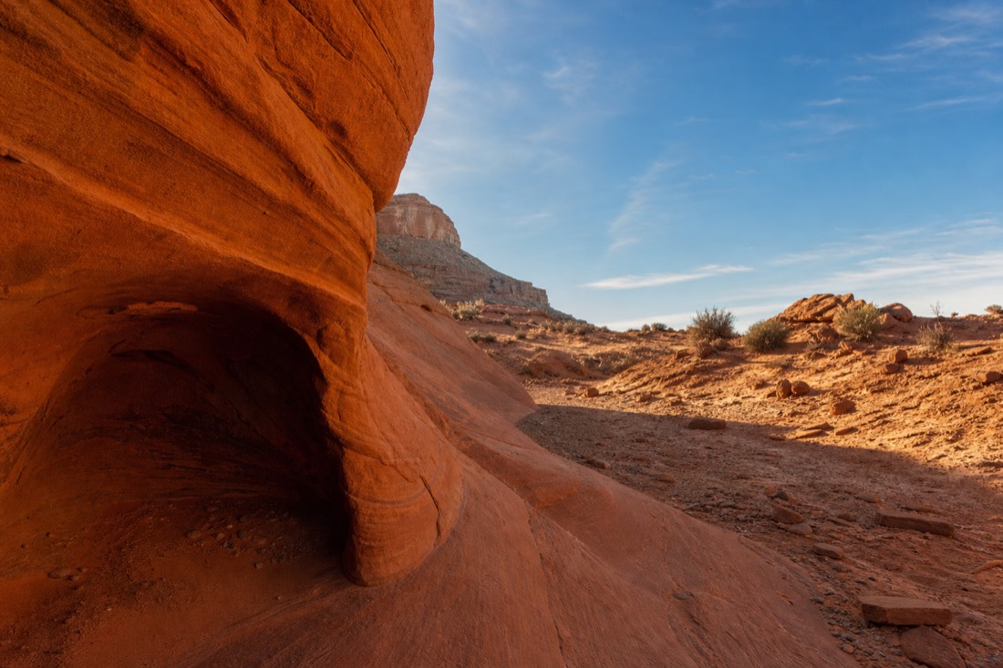 Morning light on the desert landscape outside a slot canyon entrance near Page Arizona