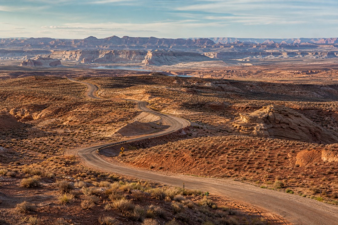 Map-style flat lay concept of desert canyon country roads and canyon entrances near Page