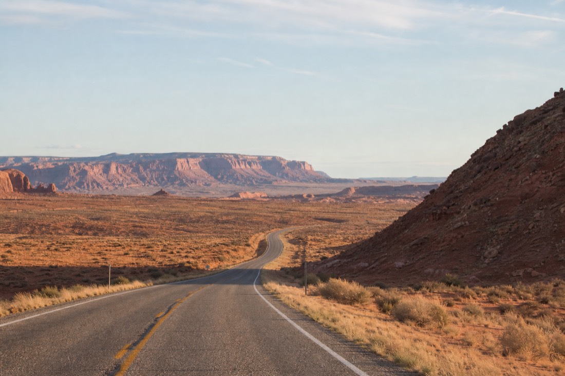 Highway winding north from Cameron across open Navajo Nation desert toward Page